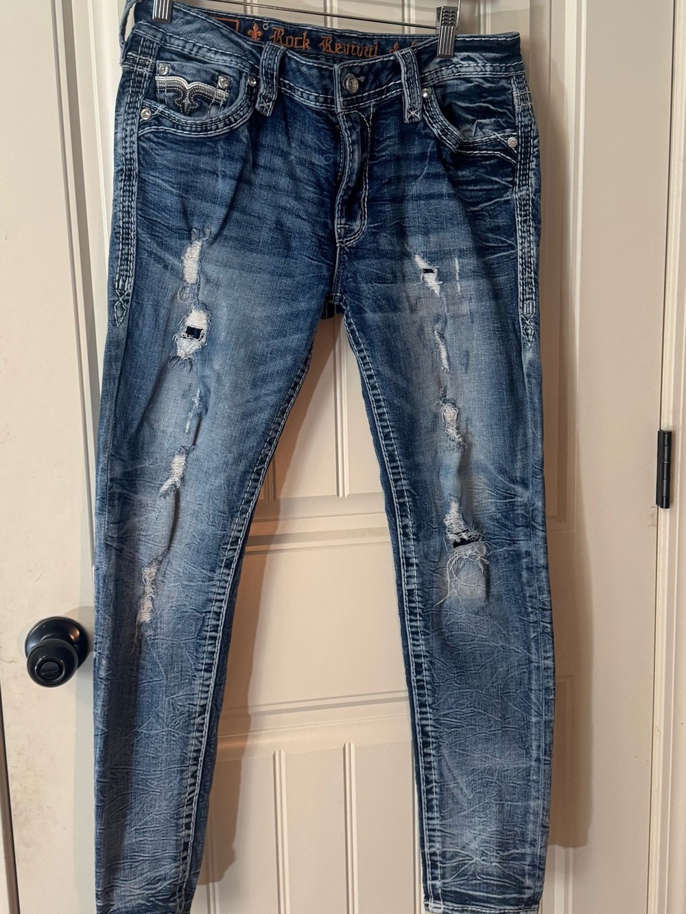 Rock Revival Distressed Indigo Blue Skinny Jeans